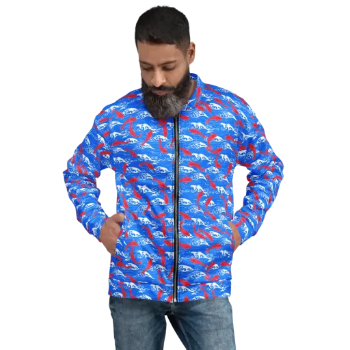 Crimson Koi Current on a Bomber Jacket