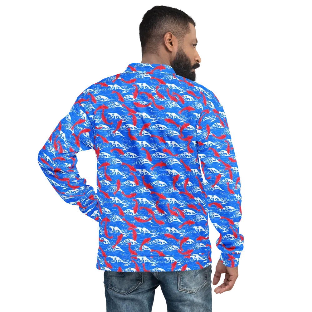 Crimson Koi Current on Bomber Jacket — Back