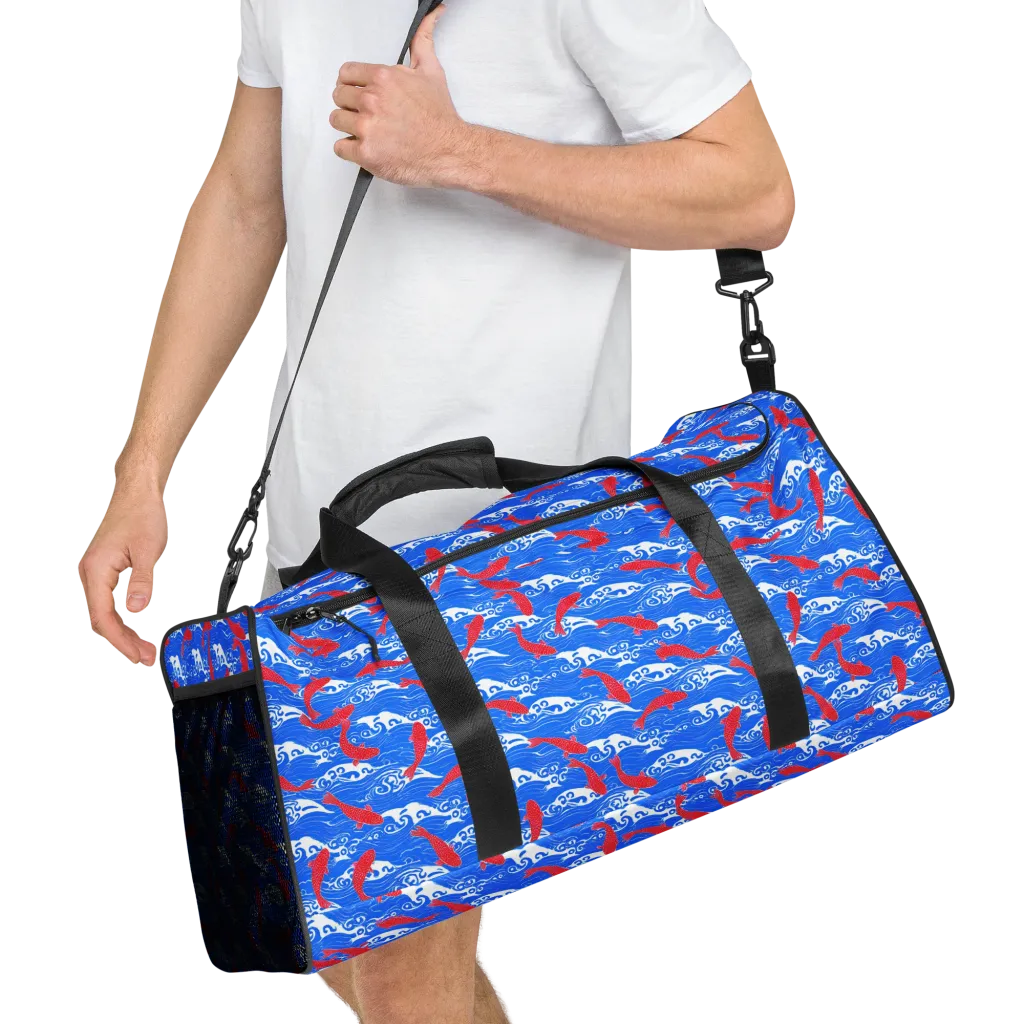 Crimson Koi Current on Duffle Bag — Right Front