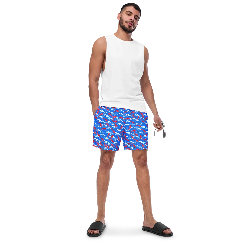 Crimson Koi Current on Swim Trunks — Front