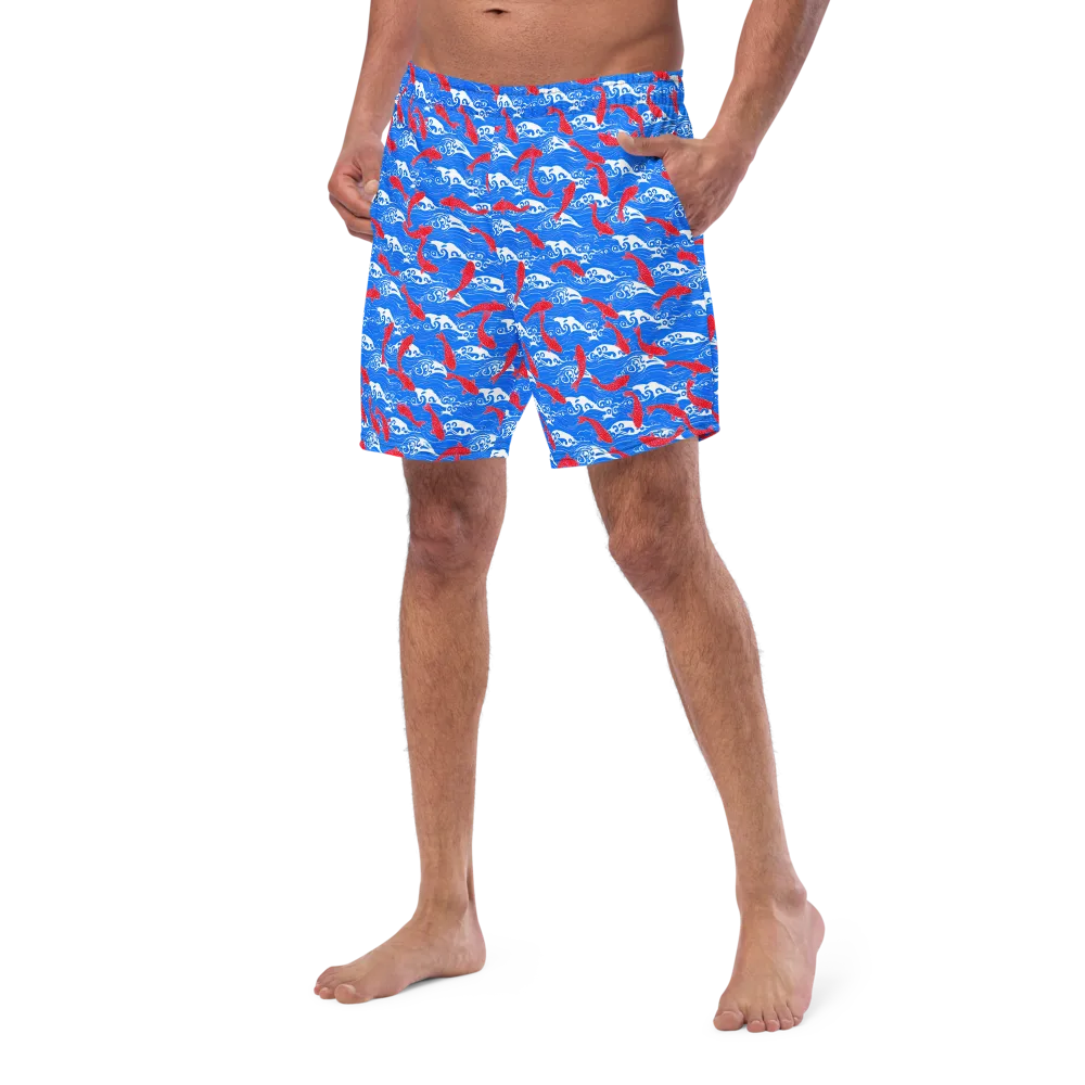 Crimson Koi Current on Swim Trunks — Left Front