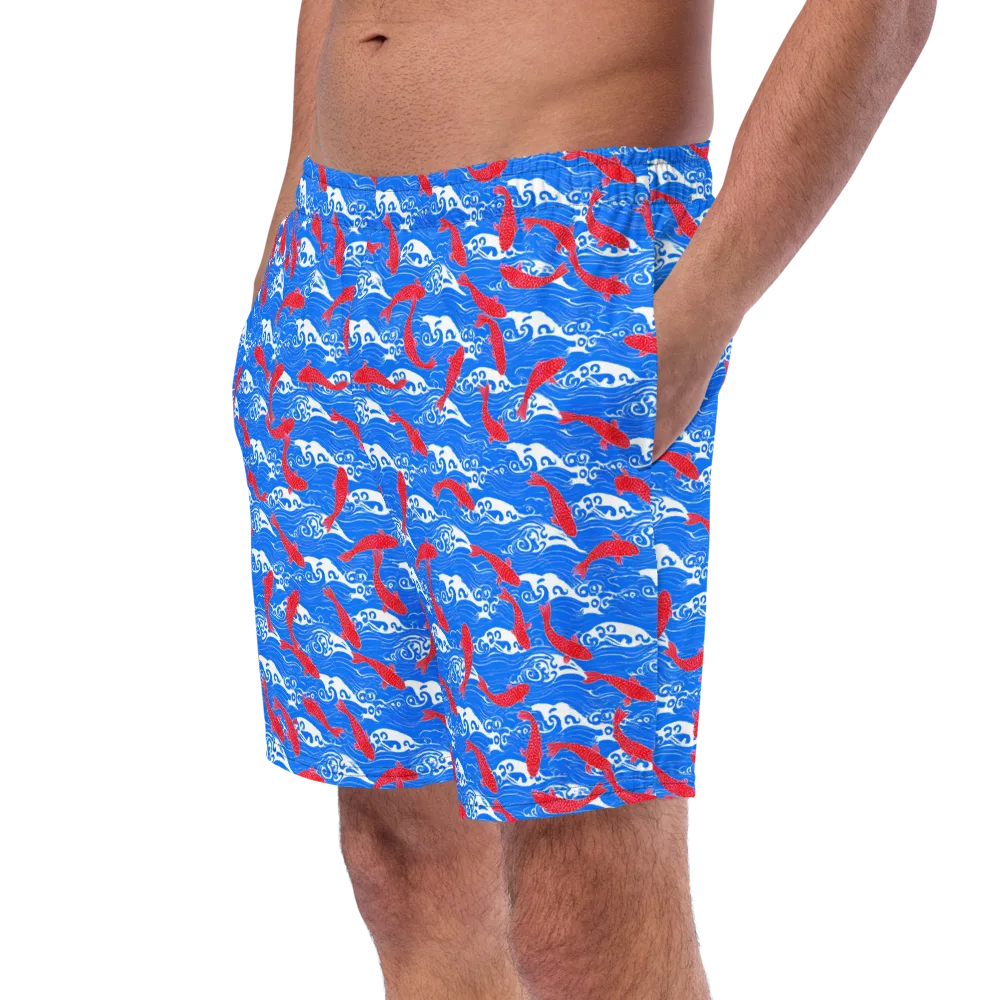 Crimson Koi Current on Swim Trunks — Left Front