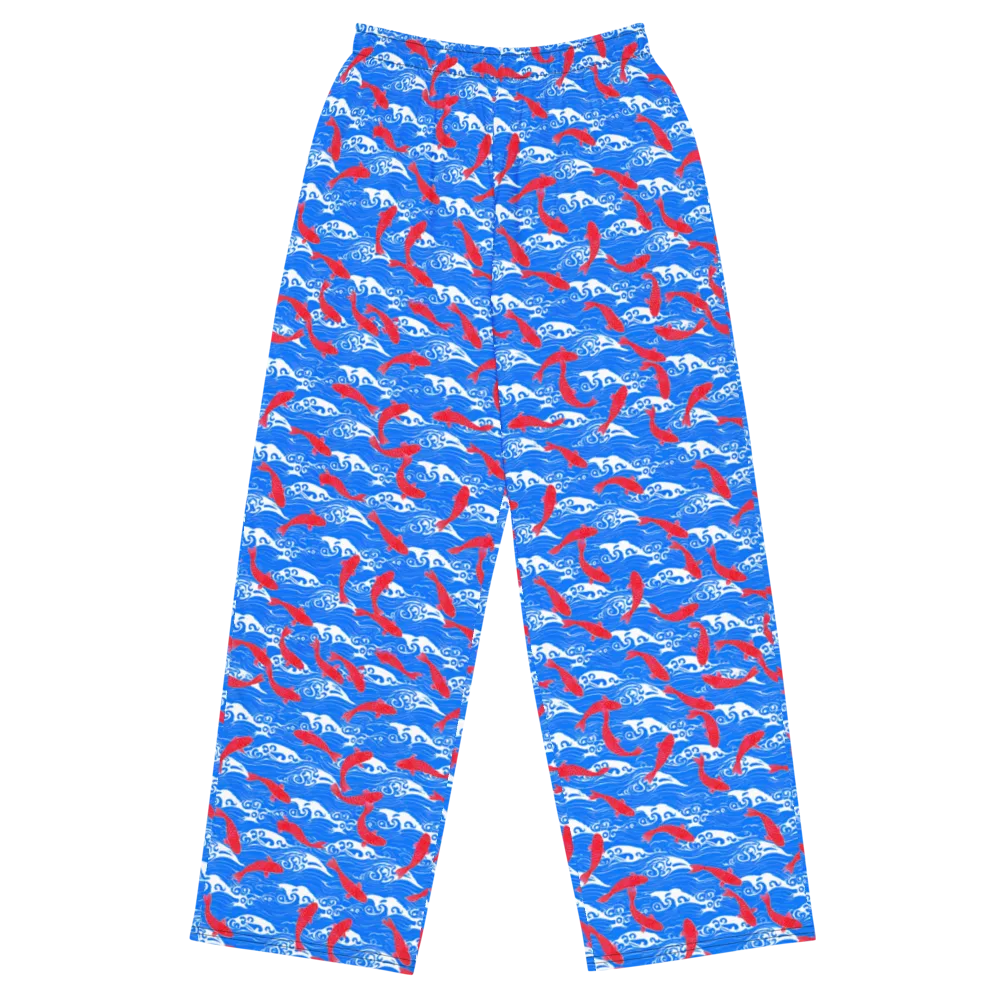 Crimson Koi Current on Wide-Leg Pants — Front