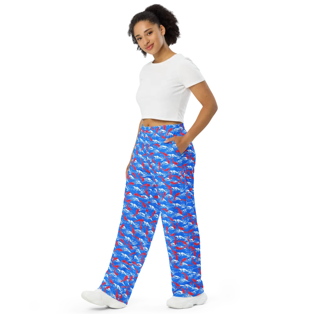 Crimson Koi Current on Wide-Leg Pants — Left Front