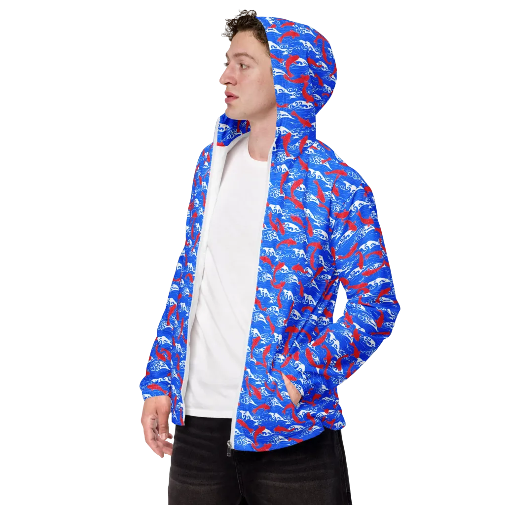 Crimson Koi Current on Men's Windbreaker — Left Front