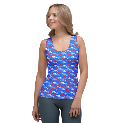 Crimson Koi Current on a Women's Tank Top