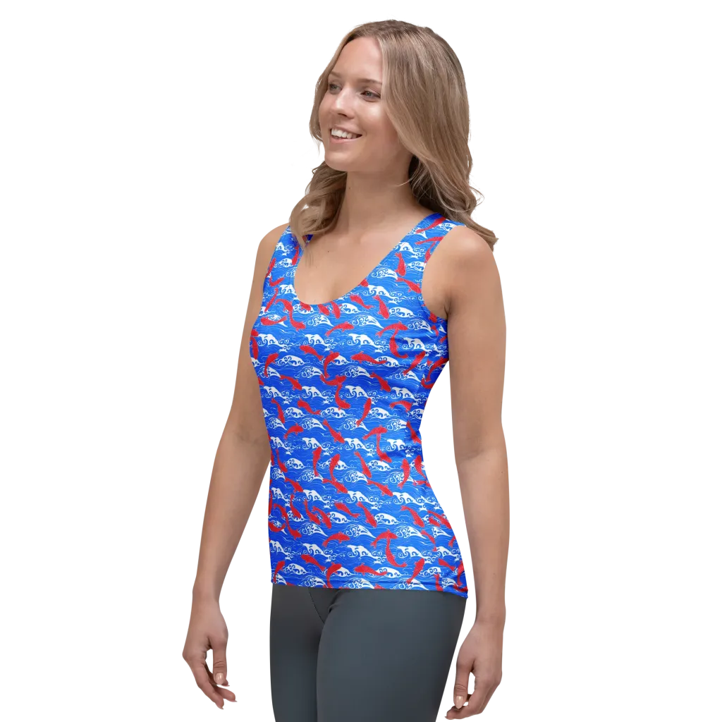 Crimson Koi Current on Women's Tank Top — Left Front