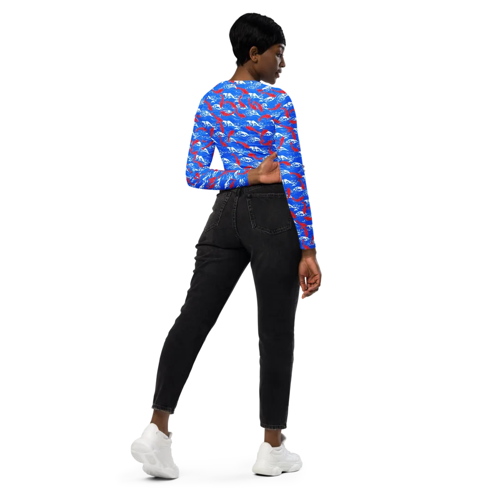 Crimson Koi Current on Long Sleeve Crop Top — Right Back