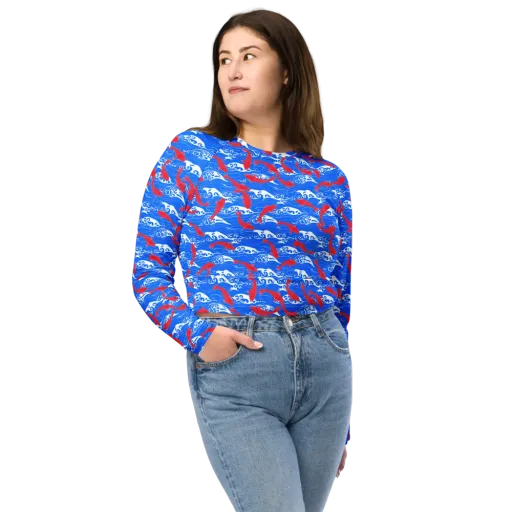 Crimson Koi Current on a Long Sleeve Crop Top