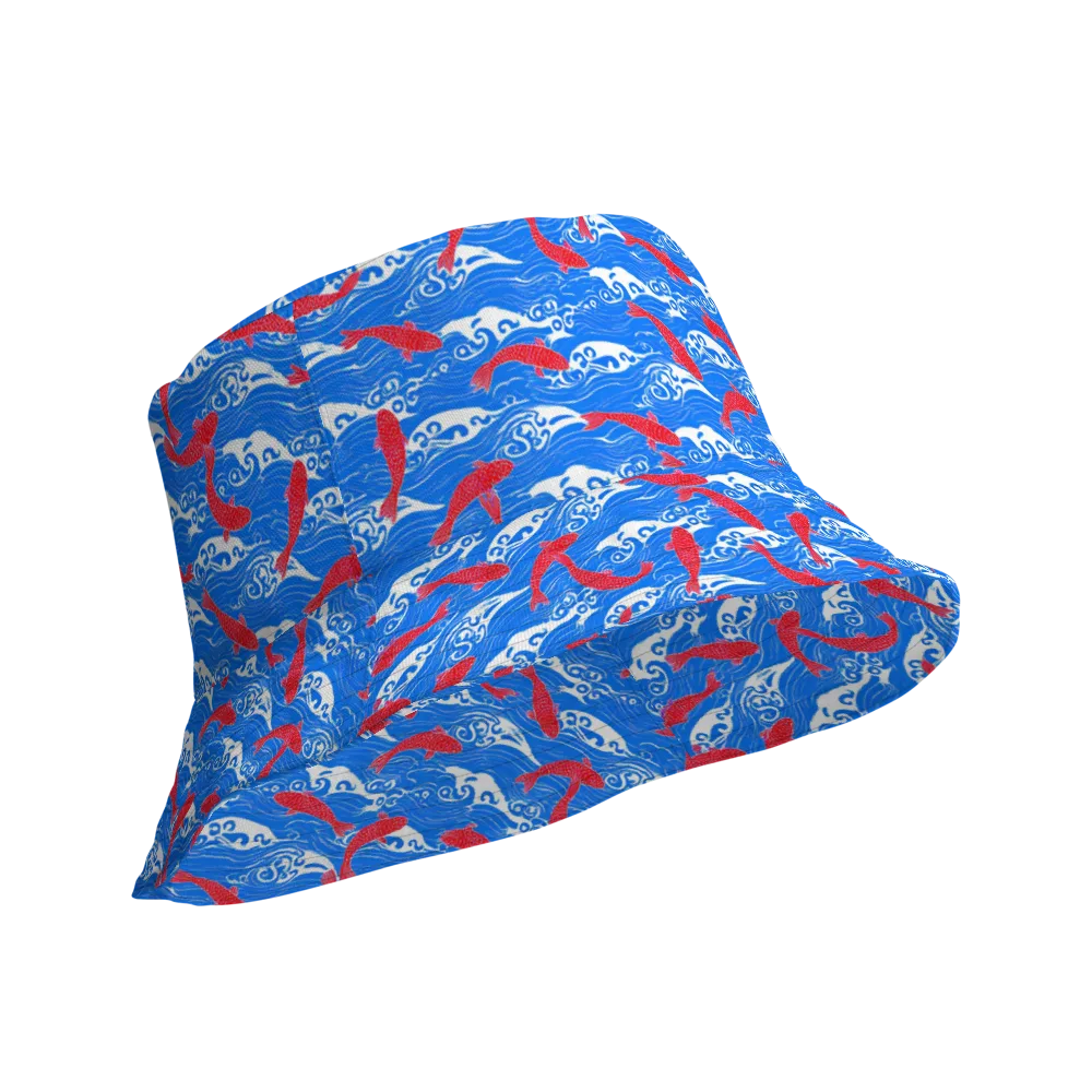 Crimson Koi Current on Reversible Bucket Hat — Product details Outside