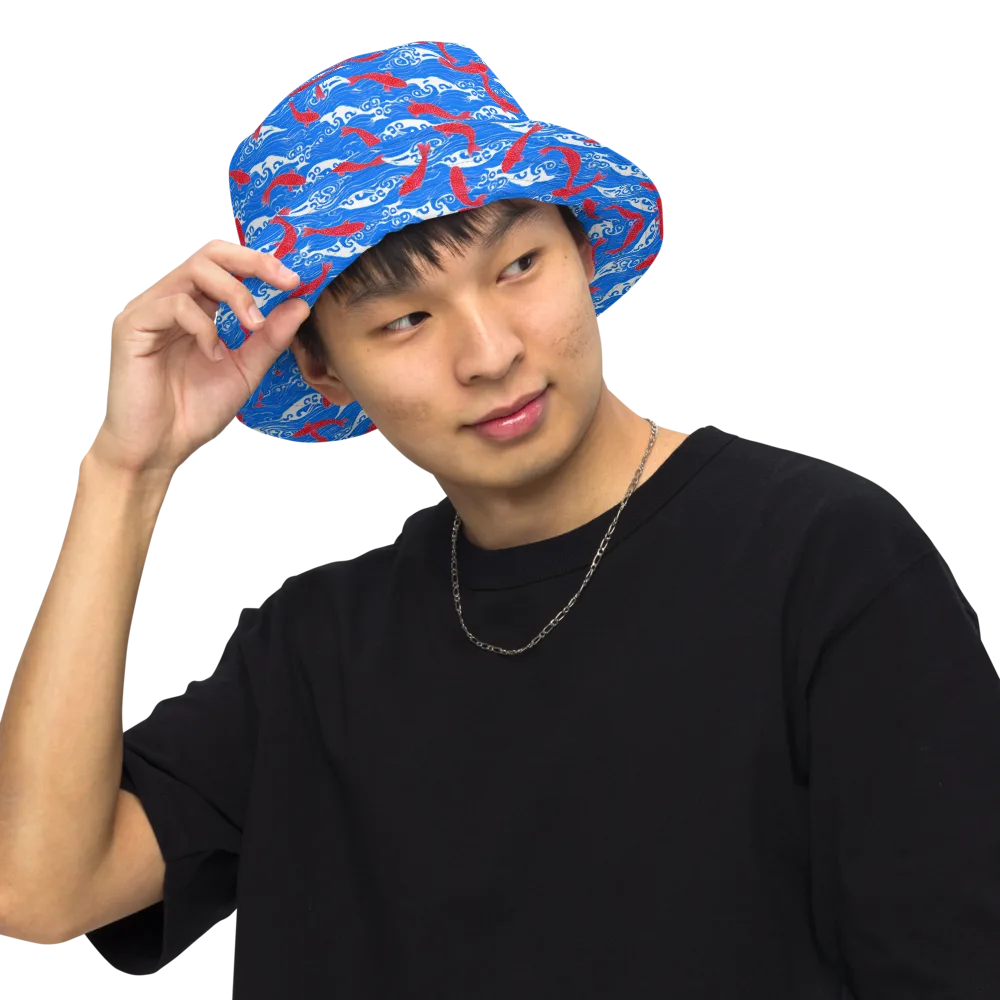 Crimson Koi Current on Reversible Bucket Hat — Front Inside