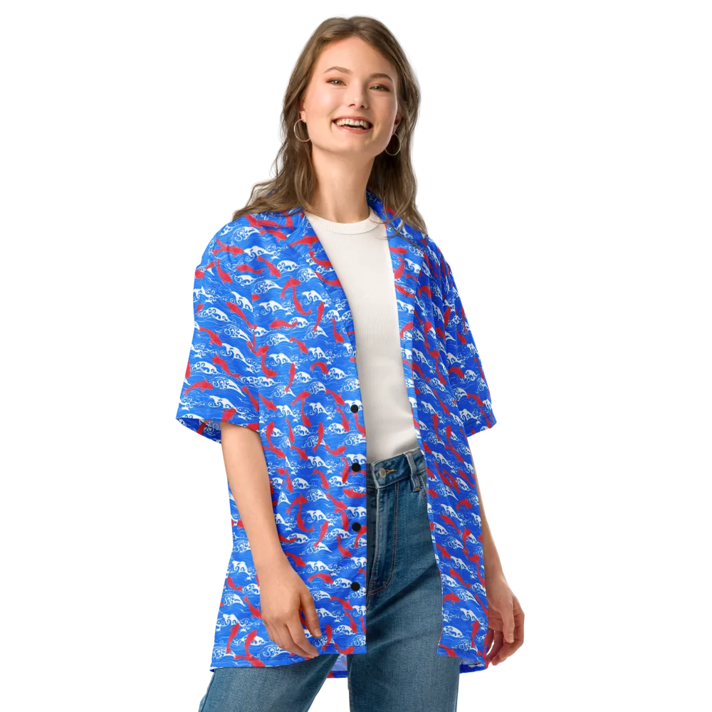Crimson Koi Current on Button Shirt — Front