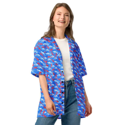 Crimson Koi Current on a Button Shirt