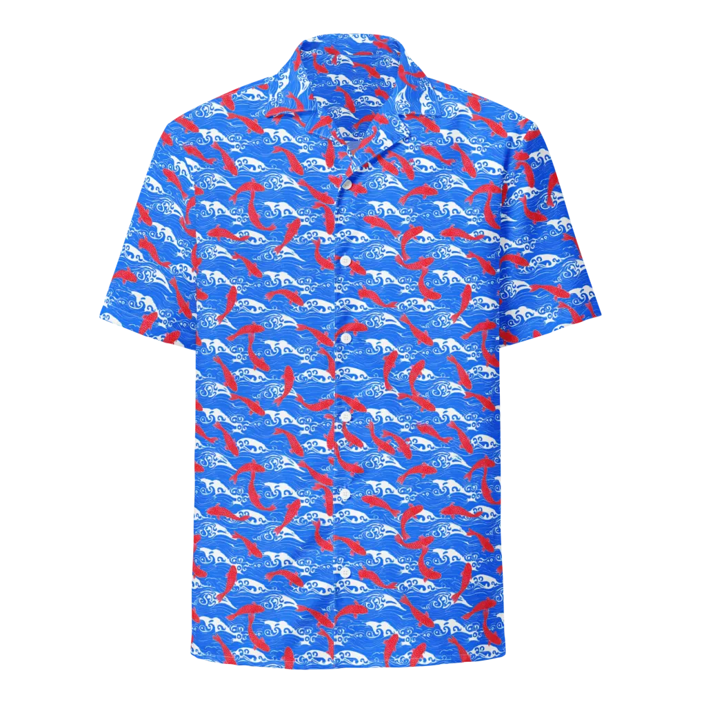 Crimson Koi Current on Button Shirt — Front