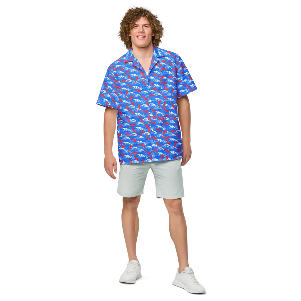 Crimson Koi Current on Button Shirt — Front