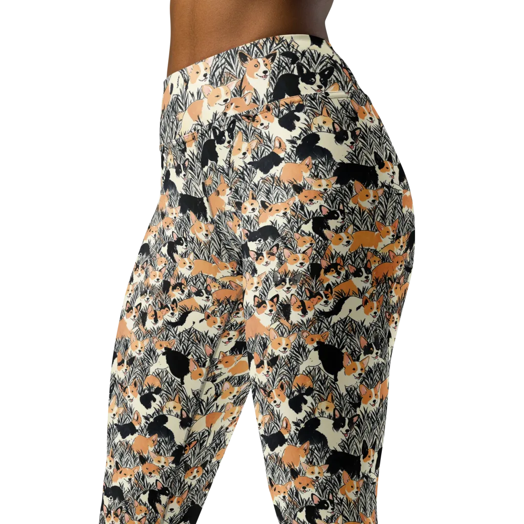 Corgi Country on Yoga Leggings — Left Front