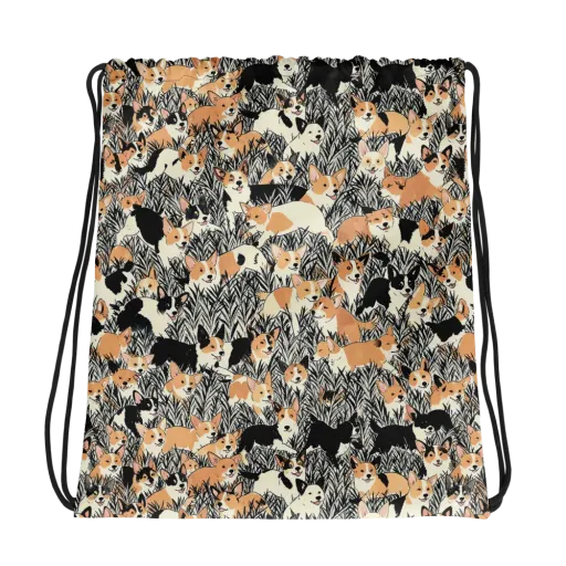 Corgi Country on a Drawstring Bag