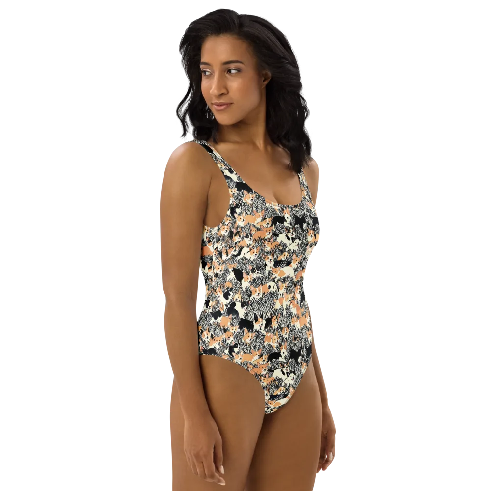 Corgi Country on One-Piece Swimsuit — Right