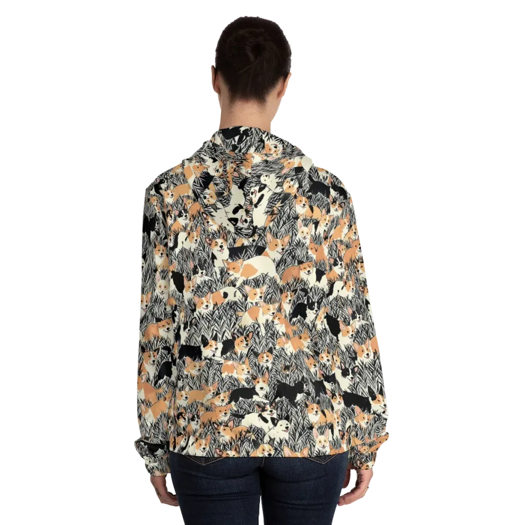 Corgi Country on Women's Full-Zip Hoodie — Back On Person