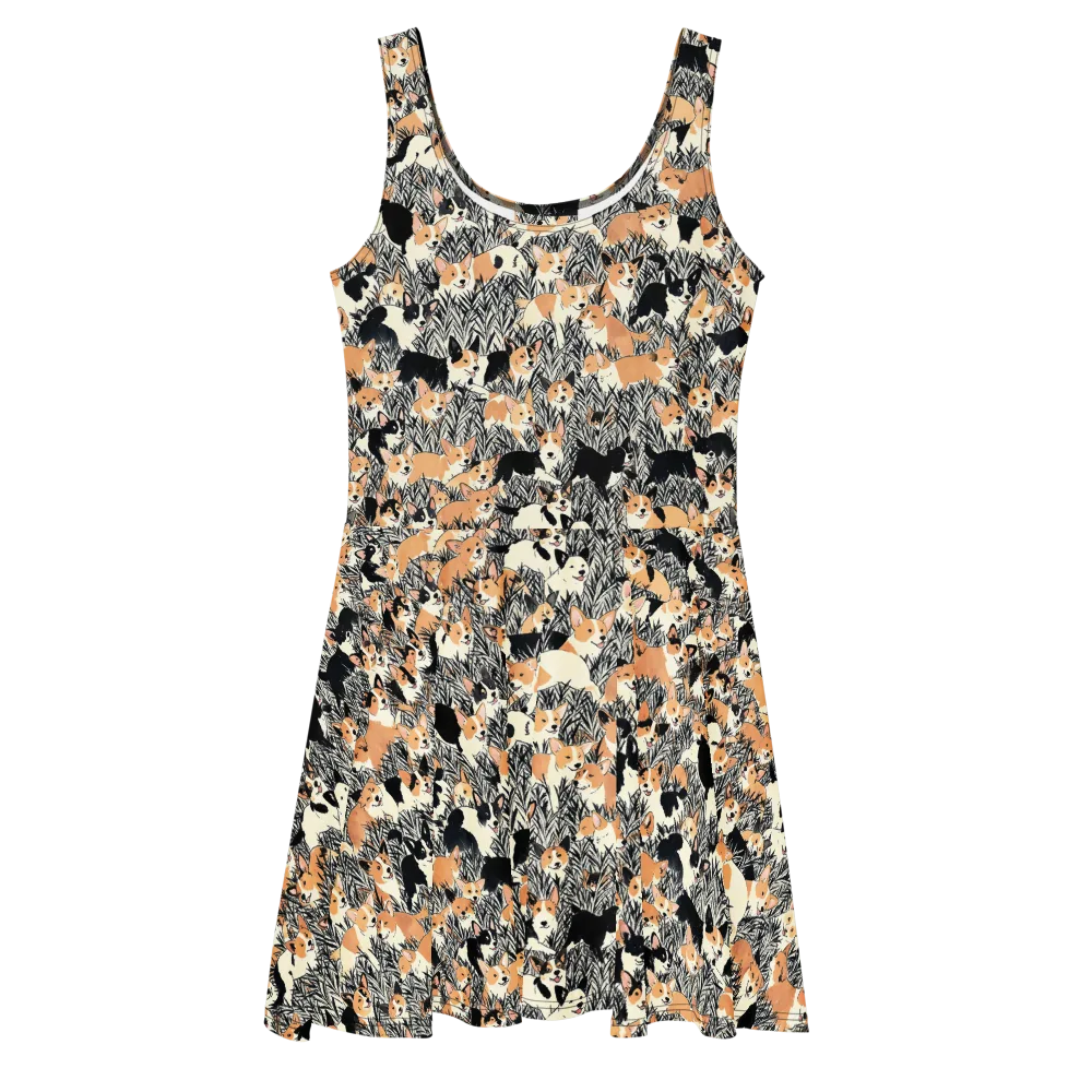 Corgi Country on Skater Dress — Front