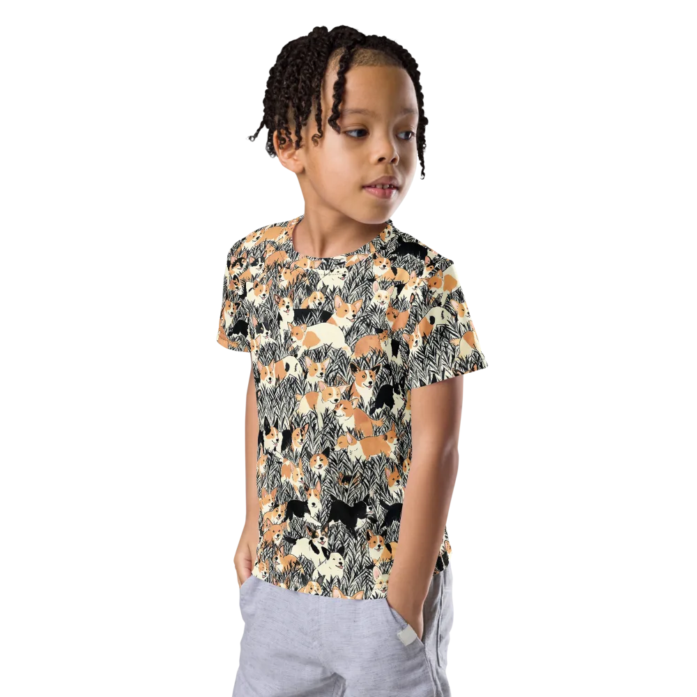 Corgi Country on Kids Crew Neck T-Shirt — Left Front