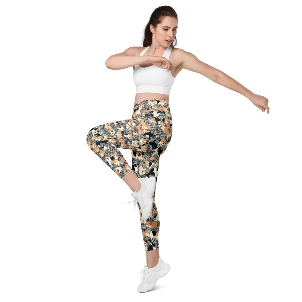 Corgi Country on Leggings with Pockets — Left Front