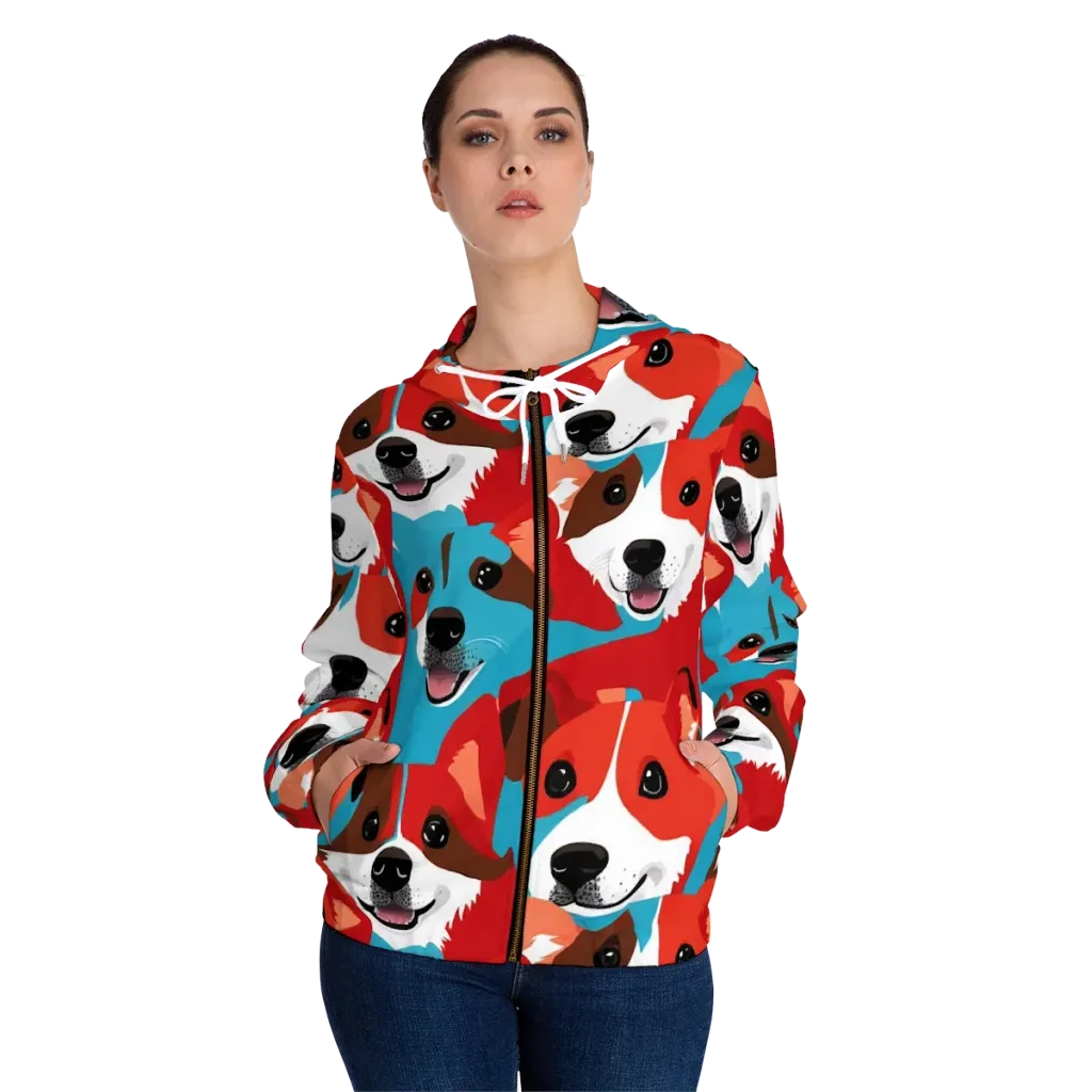 Pawsitive Color on Women's Full-Zip Hoodie — Front On Person