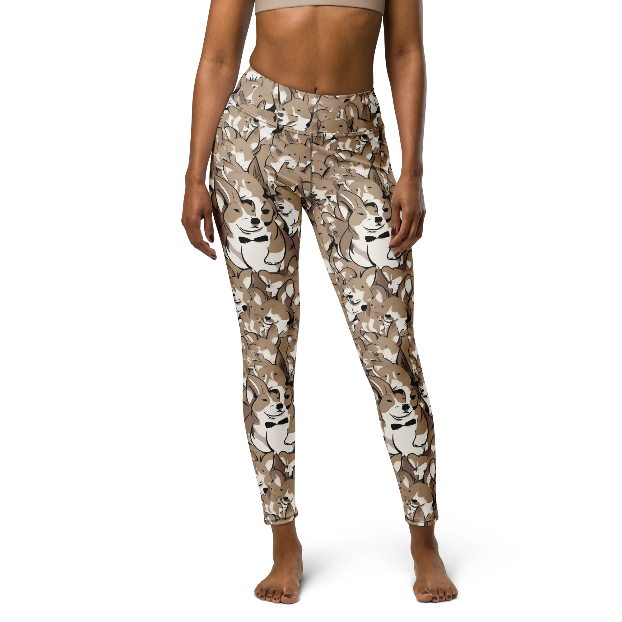Bowtie Bark on Yoga Leggings — Front