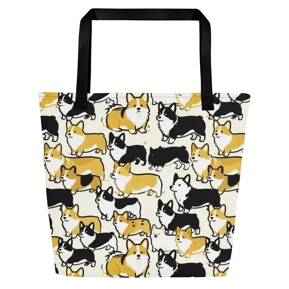 Golden Tails on Large Tote Bag W/ Pocket — Front