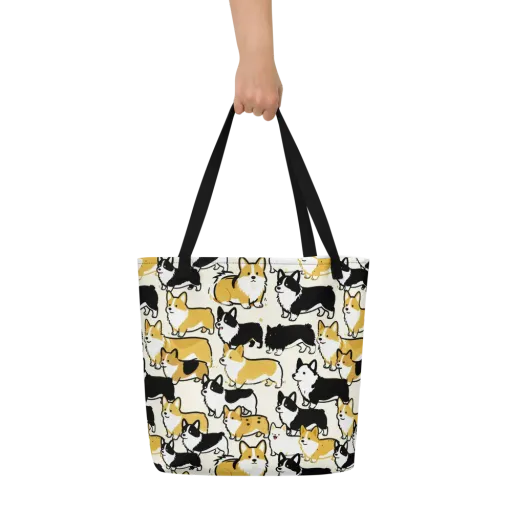 Golden Tails on a Large Tote Bag W/ Pocket