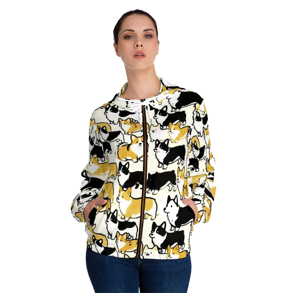 Golden Tails on Women's Full-Zip Hoodie — Front On Person