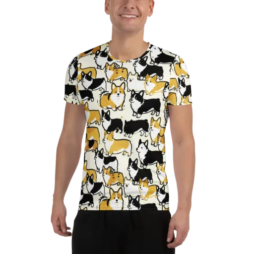 Golden Tails on a Men's Athletic T-Shirt