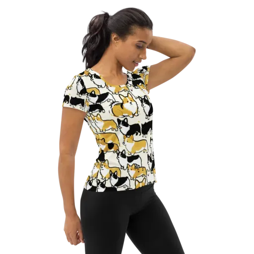 Golden Tails on a Women's Athletic T-Shirt