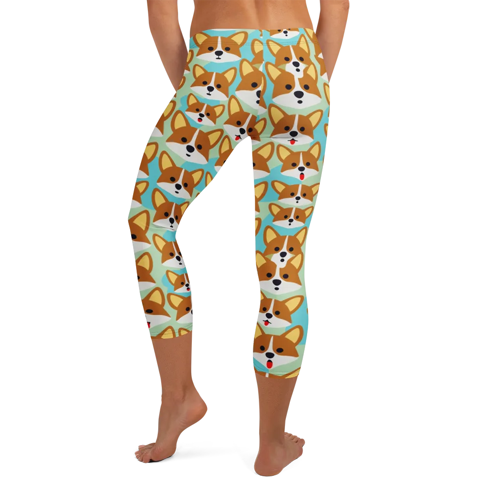Corgi Parade on Capri Leggings — Back
