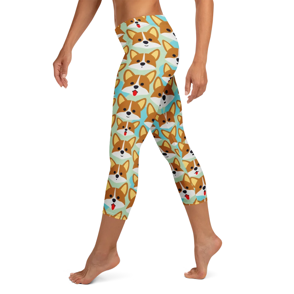Corgi Parade on Capri Leggings — Left