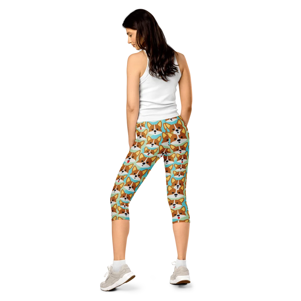Corgi Parade on Capri Leggings — Back