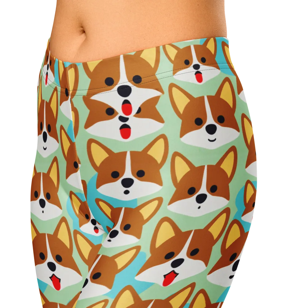 Corgi Parade on Capri Leggings — Zoomed-in