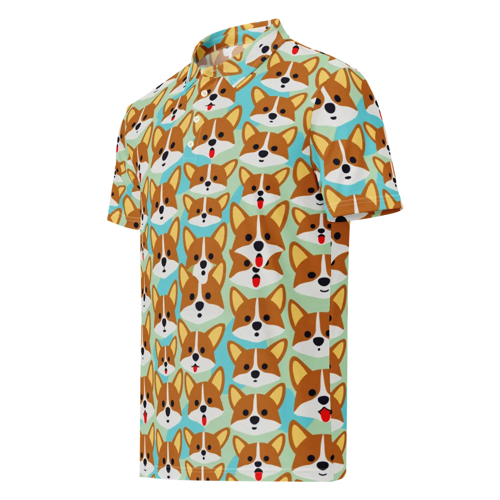 Corgi Parade on Men's Slim Fit Polo Shirt — Left Front