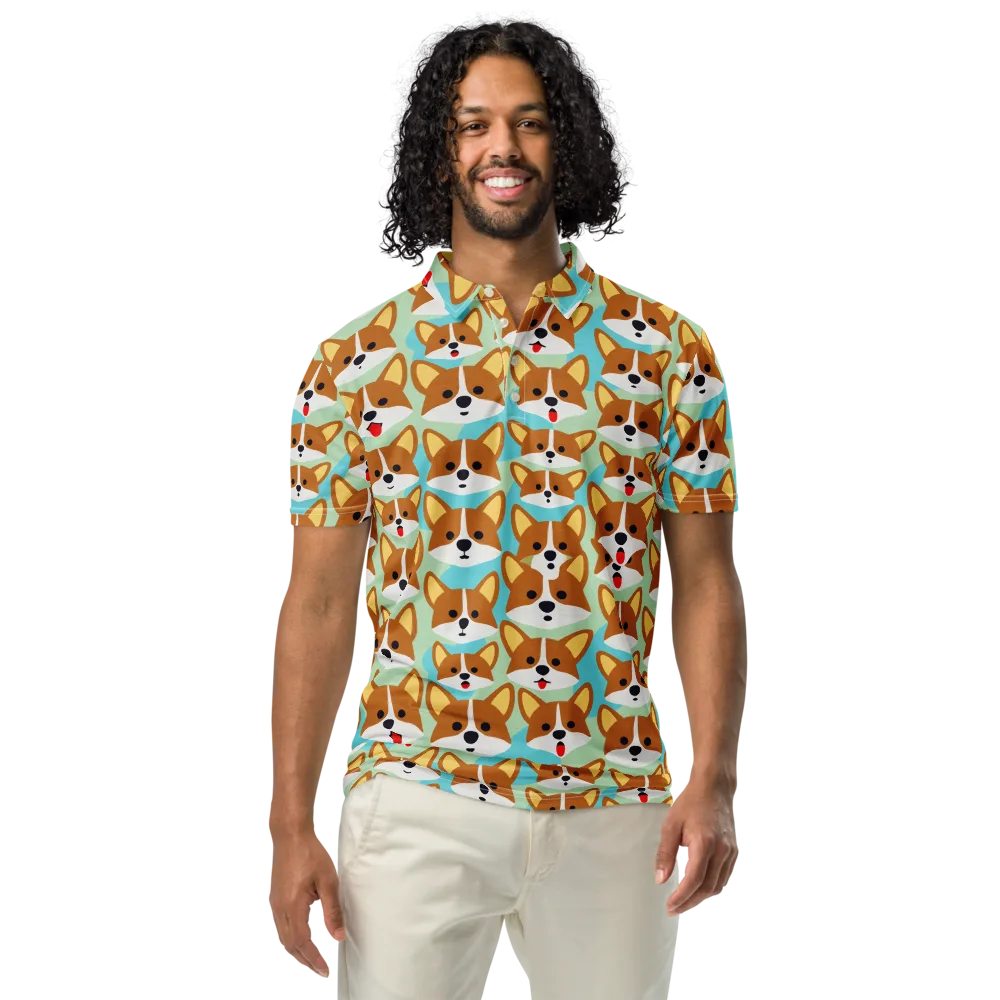 Corgi Parade on Men's Slim Fit Polo Shirt — Front