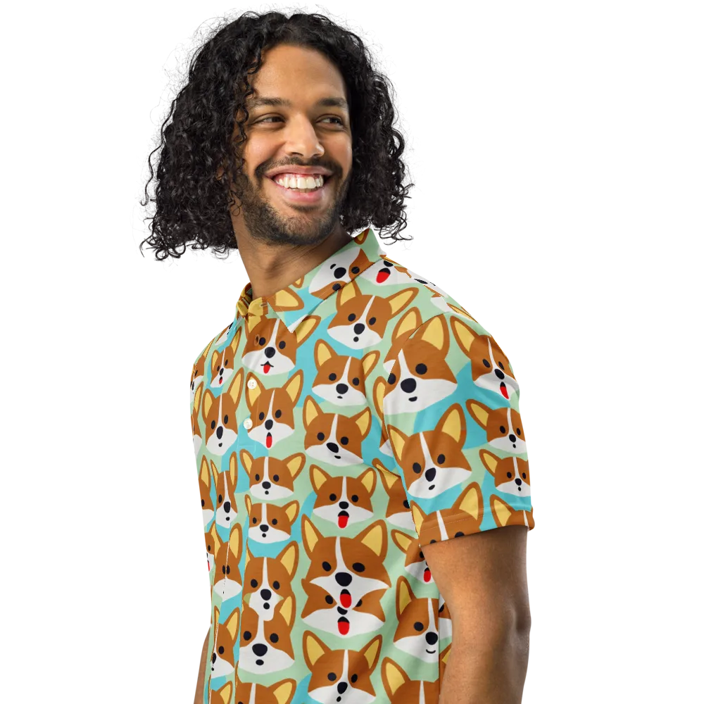 Corgi Parade on Men's Slim Fit Polo Shirt — Left Front
