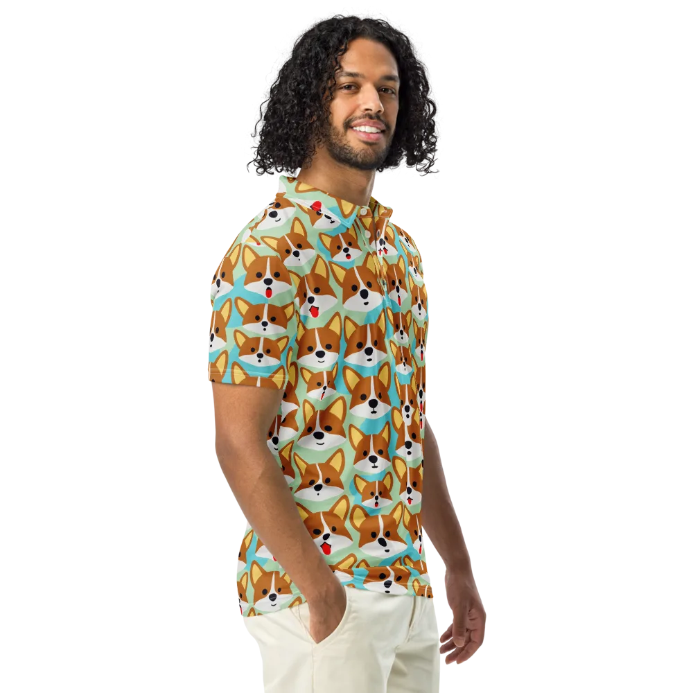 Corgi Parade on Men's Slim Fit Polo Shirt — Right Front