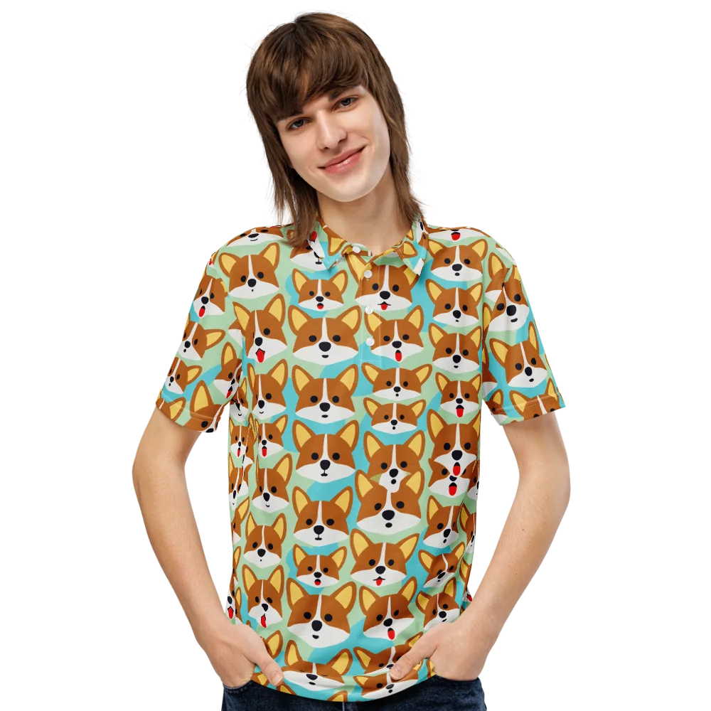 Corgi Parade on Men's Slim Fit Polo Shirt — Front
