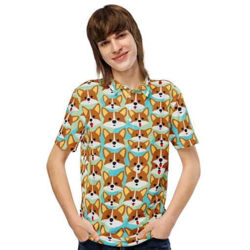 Corgi Parade on a Men's Slim Fit Polo Shirt