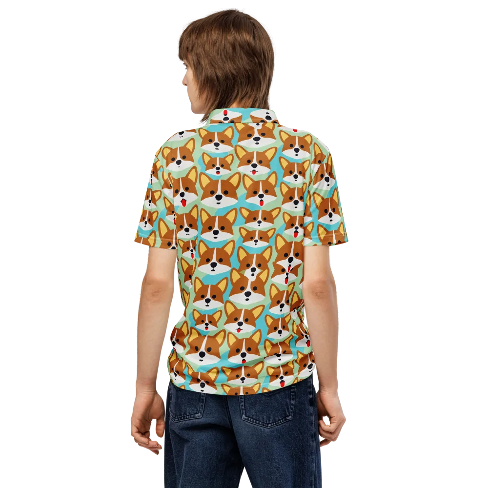 Corgi Parade on Men's Slim Fit Polo Shirt — Back