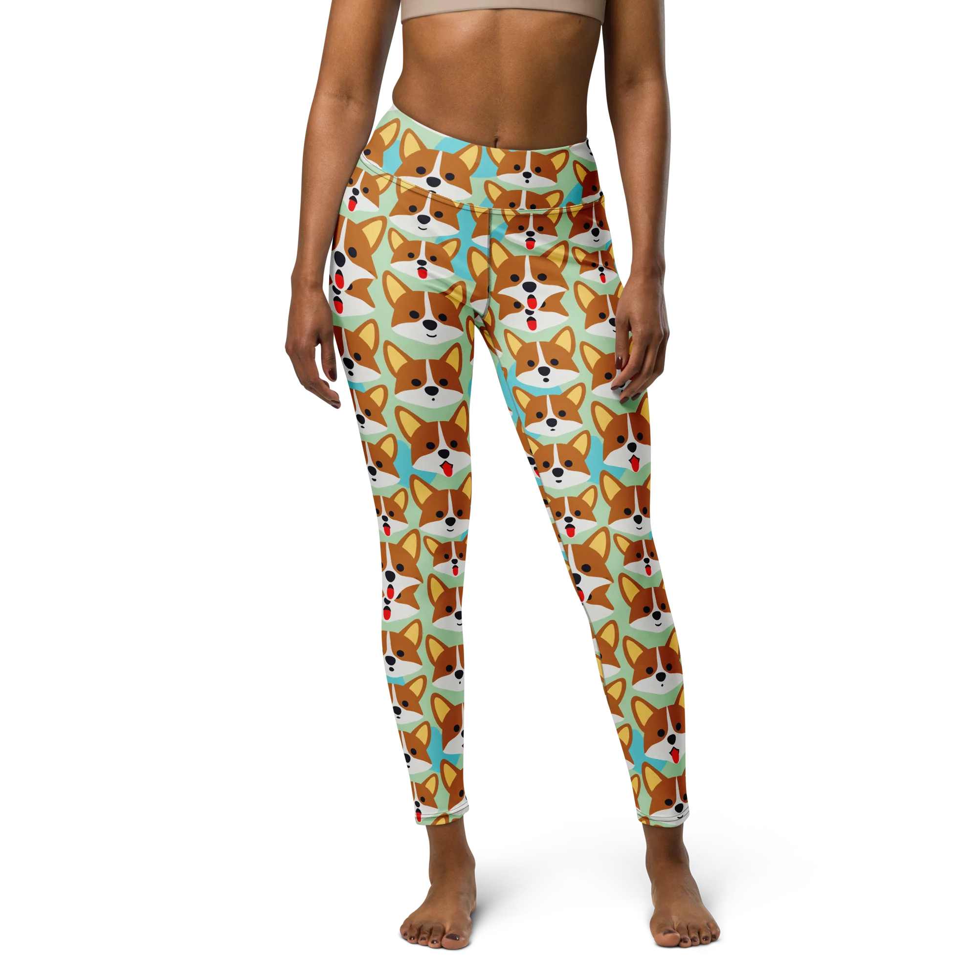 Corgi Parade on Yoga Leggings — Front