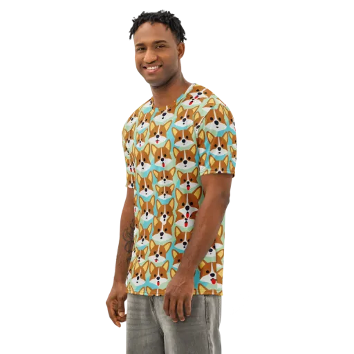 Corgi Parade on a Men's Cotton Crew Neck T-Shirt