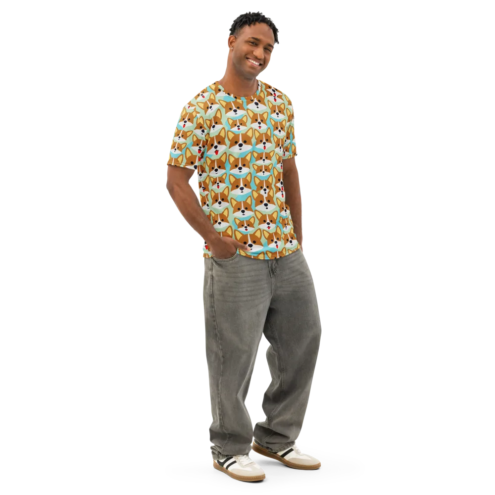 Corgi Parade on Men's Cotton Crew Neck T-Shirt — Right Front