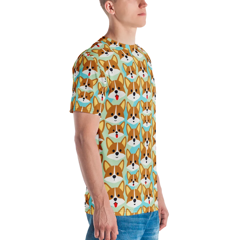 Corgi Parade on Men's Crew Neck T-Shirt — Right