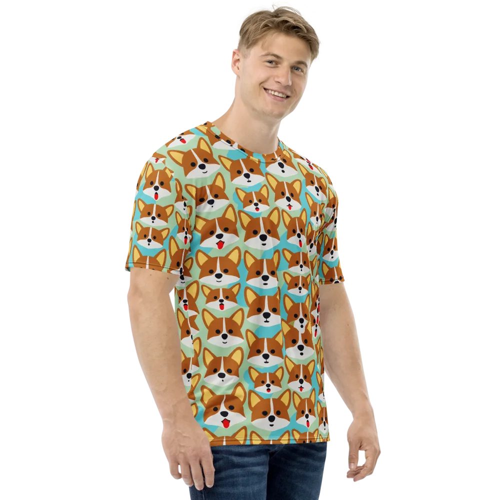 Corgi Parade on Men's Crew Neck T-Shirt — Right