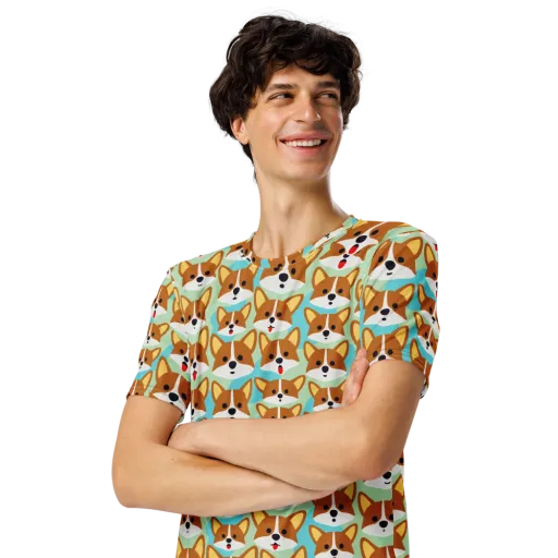 Corgi Parade on a Men's Crew Neck T-Shirt